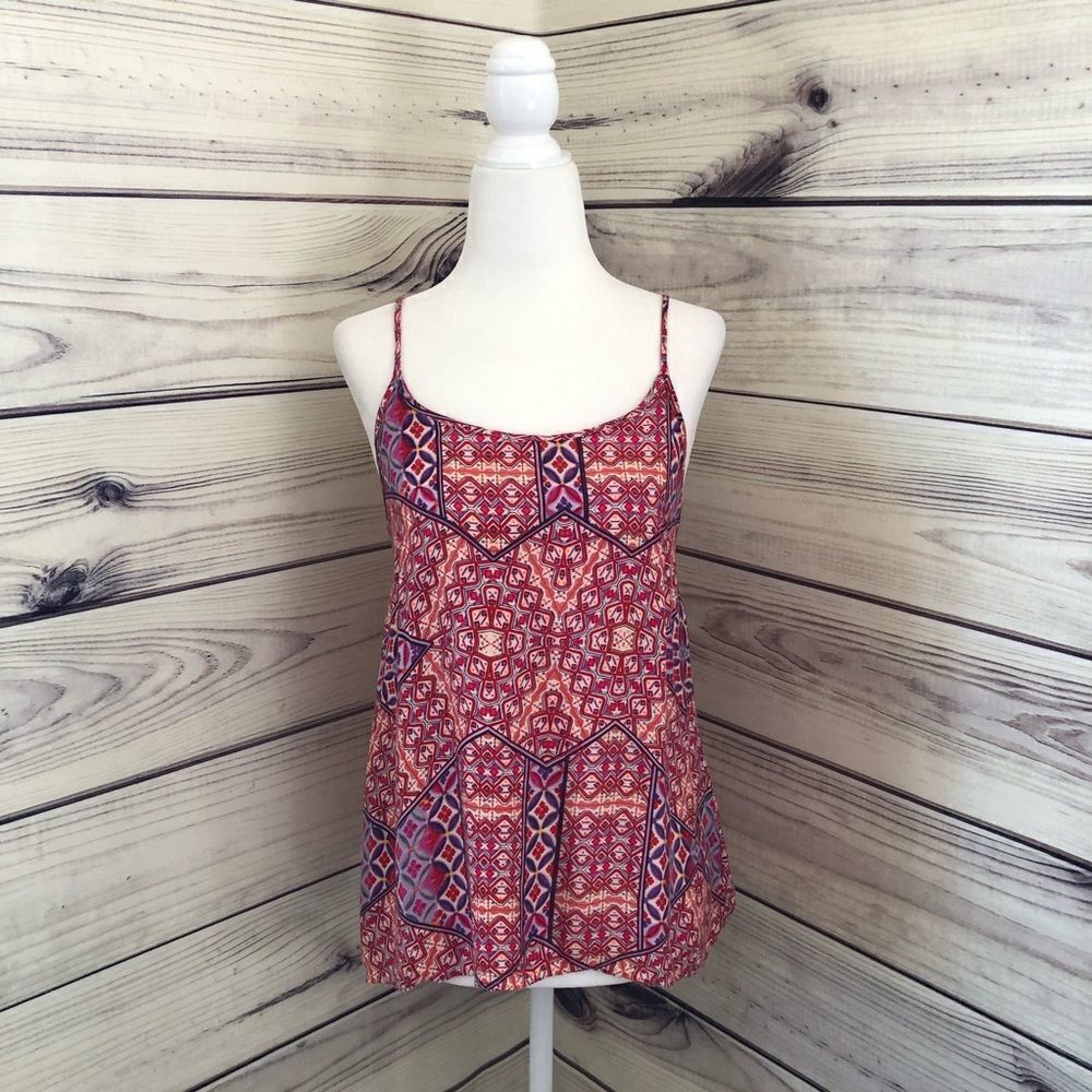 Minkpink Red Patterned Strappy Back Tank Top XS